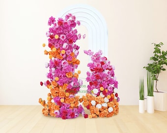 Corredor de flores para boda, fila de flores naranja y rosa fuerte, decoración de fondo para fiestas y eventos, fácil de montar