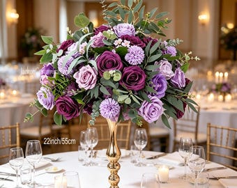 Dusty Lavender Dark Purple Floral Centerpiece, Artificial Rose Eucalyptus Flower Ball, Wedding Decor