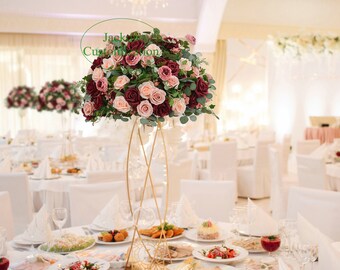 Burgundy Wedding Centerpiece, Artificial Flower Ball, Table Decor