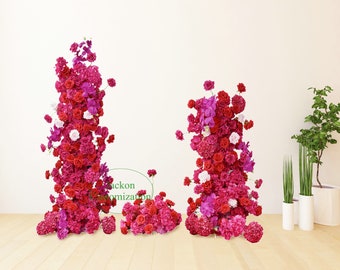 Hochzeits-Torbogen-Blumenarrangement, fuchsiafarbene 5D-künstliche Bodenblume, Hintergrunddekoration für Veranstaltungen