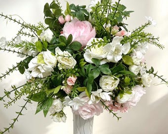 Blush Pink White Floral Centerpiece, Wedding Aisle Decor Flower Arrangement