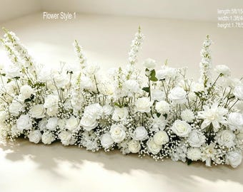 White Floral Runner, Artificial White Rose Delphinium Baby Breath Garland, Wedding Decor