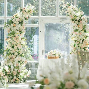 White Baby Pink Flower Arch Faux Floral Arch Silk Flower Arrangement Wedding Aisle Floral Decor Bridal Shower Floral Garland Wedding Flower