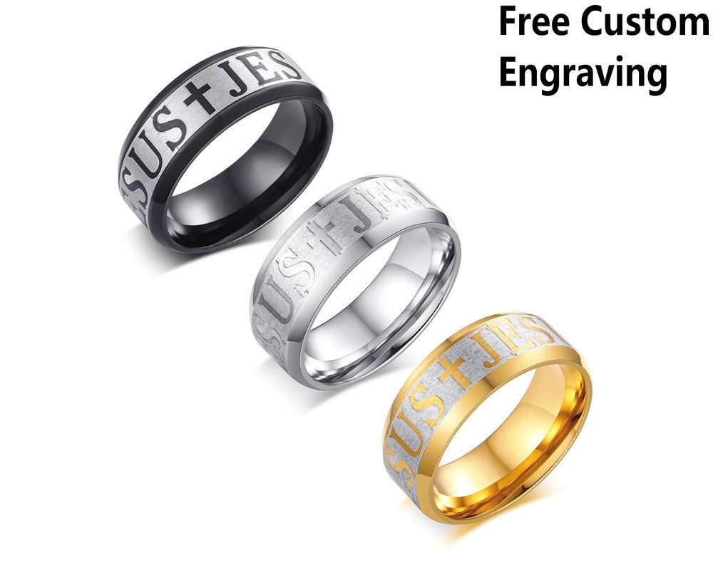 Personalize Jesus Ring Christians Rings Men Rings Stainless Etsy