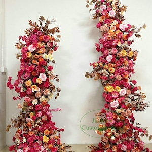 Wedding Flower Arch Flower Arrangement Hot Pink Orange Floral Arch Bridal Shower Background Decoration Pillar Flower Stair Flowers