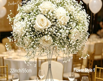 Bola de flores de paniculata rosa marfil, centro de mesa floral, decoración artificial para mesa de boda.