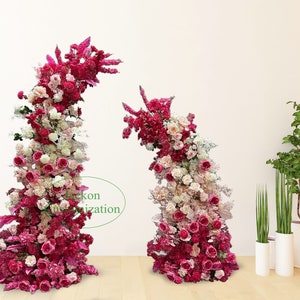 5D Artificial Archway Flower Garland, Hot Pink Light Pink Wedding Flower Runner, Engagement Party Background Decoration