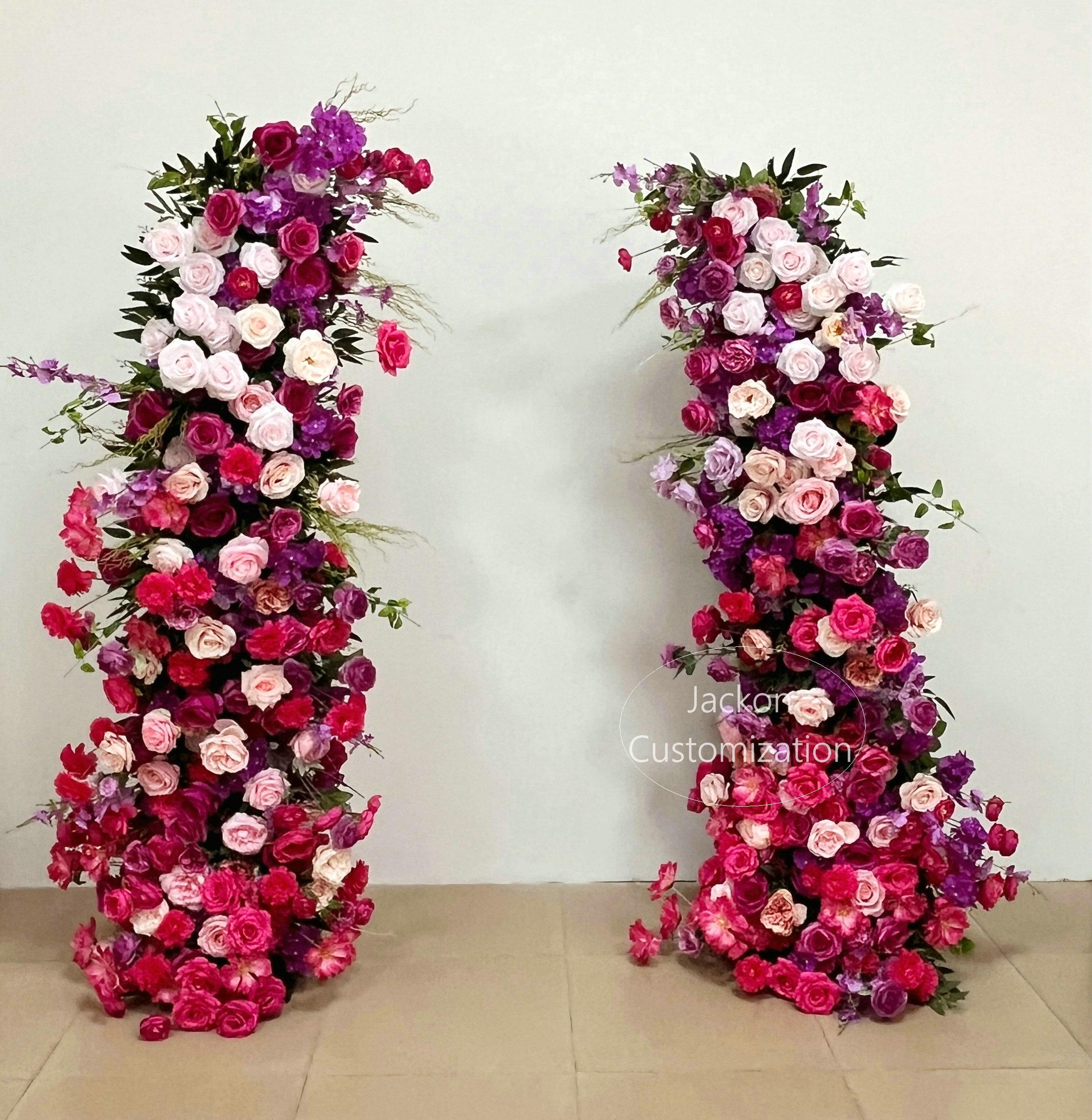 Hot Pink Artificial Arch Flower Arrangement Purple Flower Pillar Wedding Party Arch Background Decoration Flower Garland Home Decor Floral