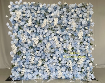 Light Blue Rose 5D Cloth Roll Up Flower Wall Fabric Artificial Floral Wedding Event Party Backdrop Photography Props