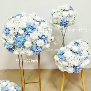 White Blue Wedding Centerpieces Artificial Flower Centerpieces Silk Flower Ball Altar Decor Bridal Shower Aisle Runner Flower Table Decor