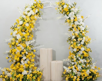 Flores artificiales amarillas y blancas para arco de boda, decoración para el fondo de la ceremonia