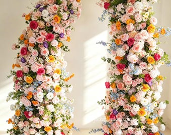 Pastel Floral Arch Flowers, Pink Orange Blue Mixed Artificial Column, Wedding Backdrop Decor