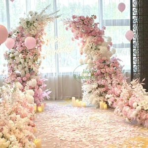 Light Pink White High Quality Artificial Silk Horn Arch Flower Arrangement Birthday Party Wedding Decoration Props Flowers