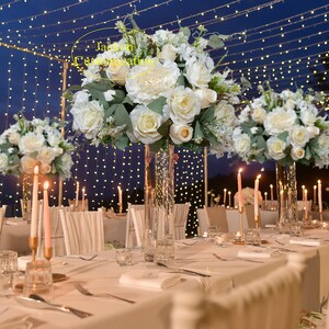 Artificial Beige Roses Table Flower Centerpiece Wedding Backdrop Flower Ball Restaurant Event Party Decor