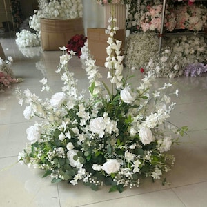 White flowers for Wedding Aisle, Proposal Flowers Ground Row, Personalized Wedding Floral Arrangements , Bridal Shower Aisle Runner Floral