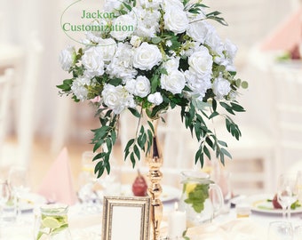 Ivory Rose Hydrangea Artificial Flower Ball, Leafy Wedding Reception Flower Centerpiece, Event Party Backdrop Decoration