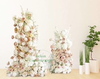 Stoffige roze ivoor bruiloft bloemstuk, 5D kunstmatige bloem Runner, verlovingsfeest achtergronddecoratie