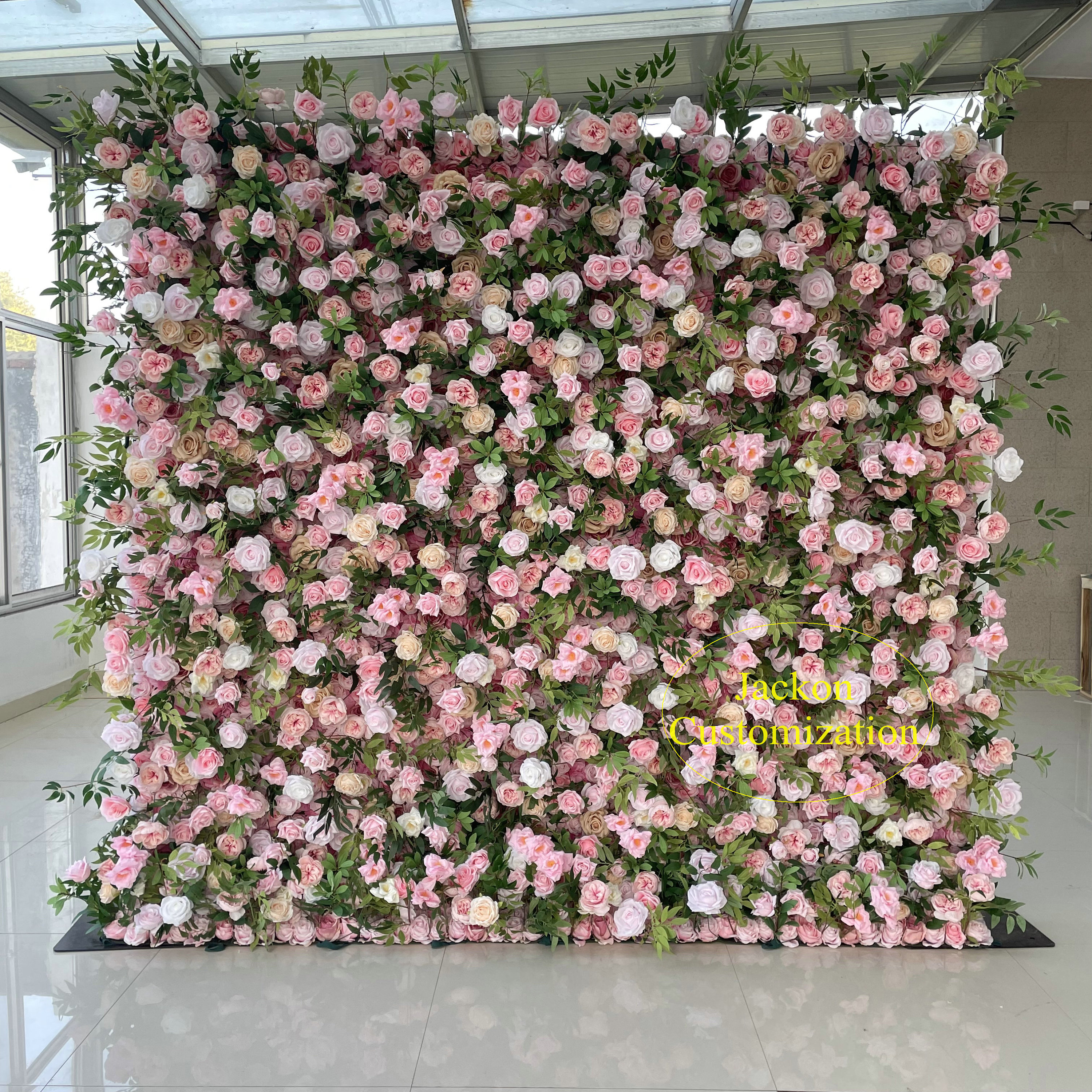 Light Pink 5D Cloth Roll Up Flower Wall Fabric Artificial Silk Floral Wall Backdrop Wedding Party Backdrop Decoration Wall Home Decor Props