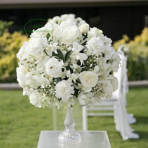 White Wedding Centerpiece for Tables Altar Decor Wedding Aisle Flower Bridal Shower Flower Arrangement Big Flower Ball Aisle Runners Decor