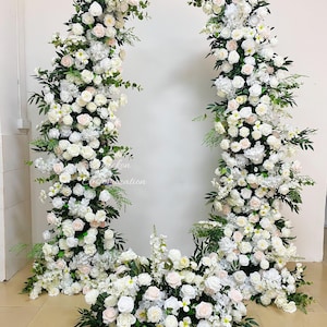 Ivory White Flower Arch,Wedding Floral Arch,Home Decor Horn Arch,Wedding Aisle Floral Decor,Faux Floral Arrangement Wedding,Ceremony Flowers