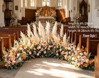 Terracotta Peach Pampas Grass Aisle Runner | Boho Wedding Aisle Floral Arrangement