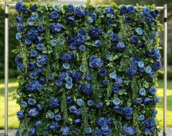Navy Blue Rose Hydrangea Flower Wall Backdrop, Silk Floral Wedding Decor