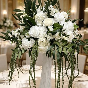 Artificial White Rose Greenery Floral Centerpiece, Wedding Table Decor (22inch/55cm)