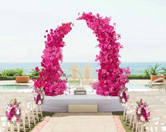 Hot Pink Wedding Archway Flower Arrangement  Flower Runner Engagement Party Background Decoration