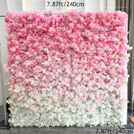 Pink Ombre Flower Wall Backdrop, Silk Floral Wall for Wedding