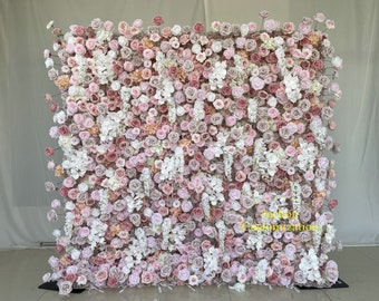 5D Artificial Cloth Roll Up Flower Wall Dusty Pink Baby Pink Flowers Wedding Event Party Backdrop Decoration