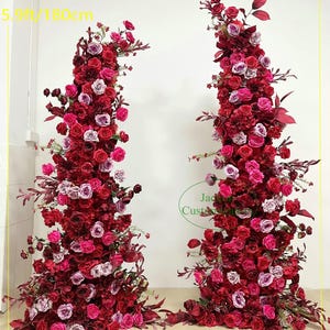 Burgundy Bright Pink Wedding Horn Arch Flower Arrangement Artificial Fake Pillar Flower Shop Front Decor Floral Home Decoration Shoot Props