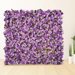 Purple Fabric Flower Wall 5D Wedding Flower Wall Backdrop Artificial Cloth Roll Up Flower Arrangement Wall Events Photography Background
