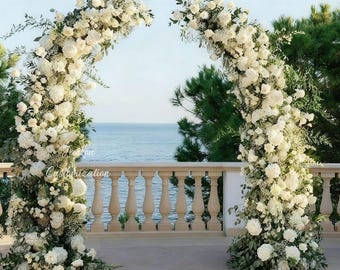 White Greenery Wedding Arch, Eucalyptus Hydrangea Ceremony Backdrop Decor