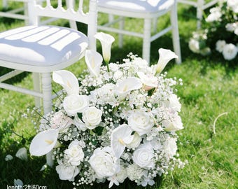 Marcador de pasillo de cala blanca, flor para el suelo de la ceremonia nupcial con paniculata
