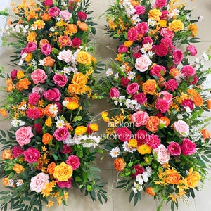 Hot Pink Orange Table Flower Runner Spring Decor Flower Garland Wedding Aisle Flower Arrangement Bridal Shower Background Decoration Floral