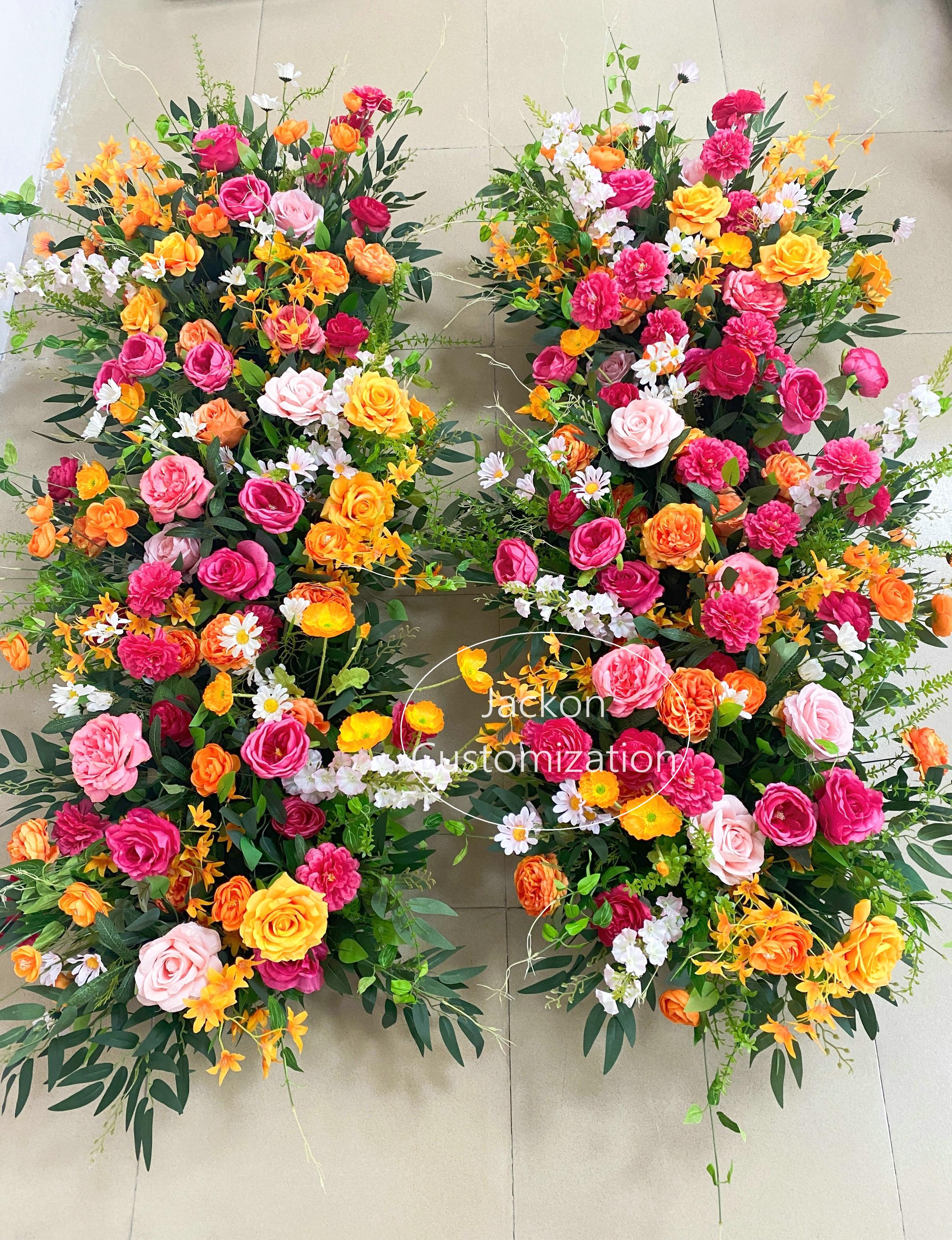 Hot Pink Orange Table Flower Runner Spring Decor Flower Garland Wedding Aisle Flower Arrangement Bridal Shower Background Decoration Floral