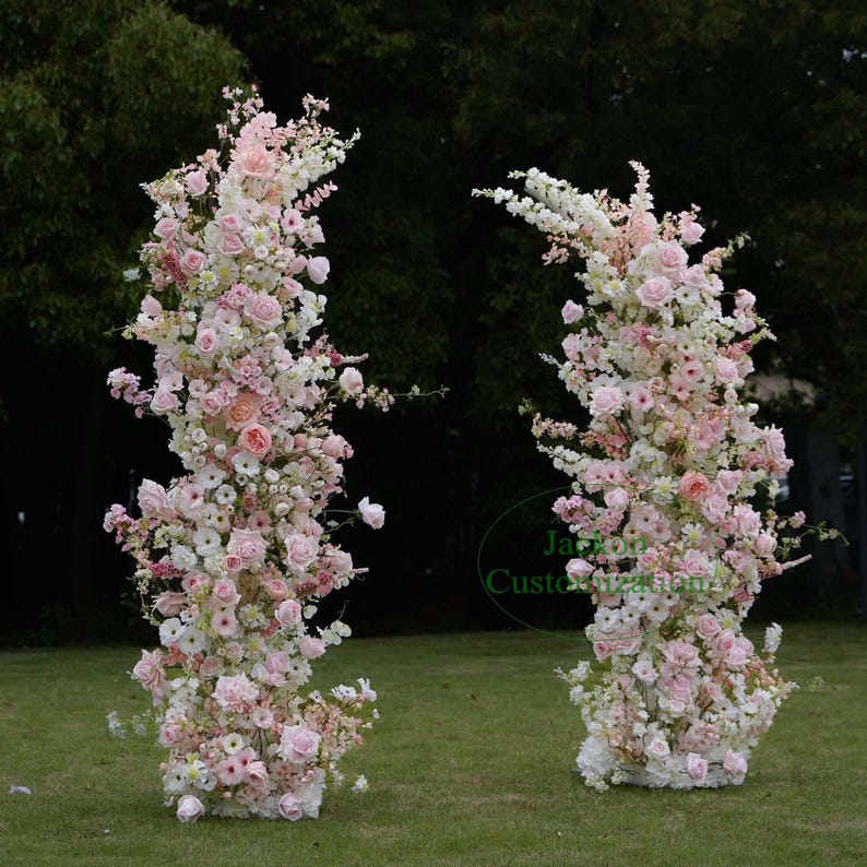 Vibrant Multicolor Flower Arch Column, Boho Outdoor Wedding Ceremony ...