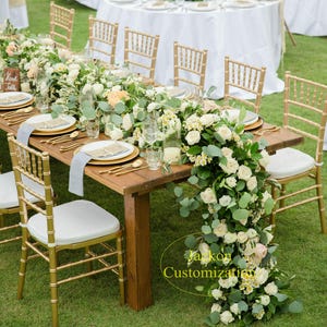 Table Long Flower Runner Wedding T-stage Aisle Floral Floor Fake Flower Artificial Flower Centerpiece Outdoor Wedding Backdrop Decor Floral