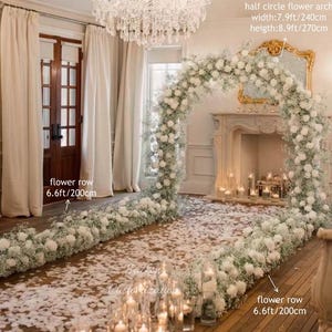 White Baby&#39;sbreath Rose Half Circle Flower Arch, Wedding Floral Arch, Aisle Runner Flower, Bridal Shower Flower Garland Arch, Flower Runner