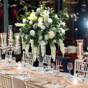 White Greenery Centerpiece, Artificial Peony Rose Hanging Flower Arrangement, Wedding Table Floral Decor