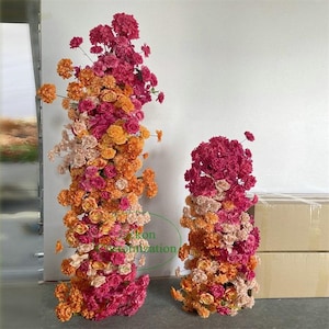 Hot Pink Orange Flower Arch,5D Artificial Floral Arch,Autumn Fall Wedding Decor Floral Garland Arch,Bridal Shower Flower Arrangement Arch