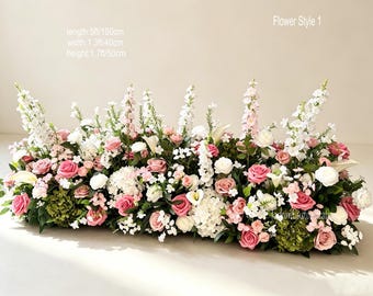 Dusty Blush Pink White Floral Runner, Artificial Flower Garland, Wedding Head Table Decor