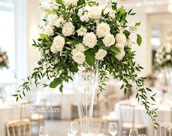 White Floral Centerpiece, Artificial Rose Greenery Flower Ball, Wedding Table Decor