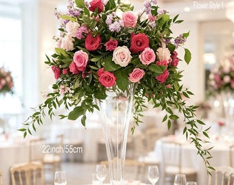 Blush Magenta Floral Centerpiece, Artificial Rose Greenery Flower Ball, Wedding Table Decor