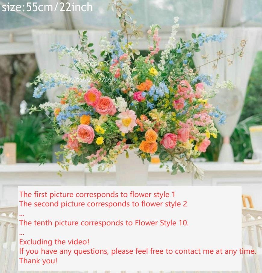 青と白のフラワーセンターピース、造花アレンジメント、結婚披露宴