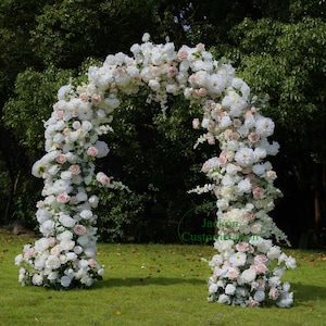 White Baby Pink Wedding Ceremony Floral Arch 5D Artificial Flower Arch Lawn Wedding Flower Garland Decor Bridal Shower Flower Arrangement