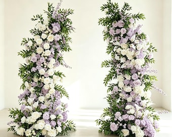 Lavender White Floral Arch, Eucalyptus Flower Pillars, Wedding Backdrop Decor