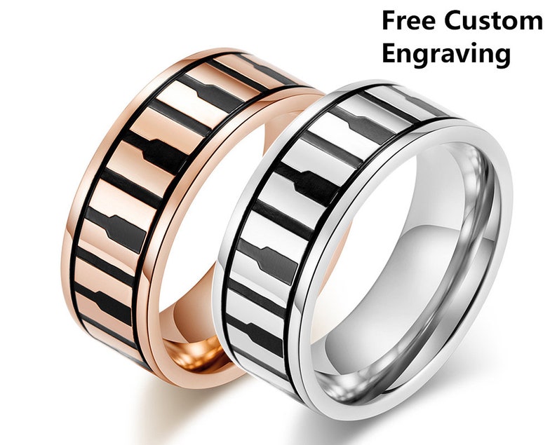 Personalized Piano Key Ring for Musicians Rings Men Women Rings Wedding Anniversary Ring Stainless Steel Rings Free Custom Engraving Ring