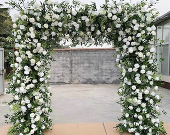 Greenery White Rose Flower Arch Flower Garland Flower Wedding Arch Flower Archway Flower Arrangement Rectangle arch flower pillar