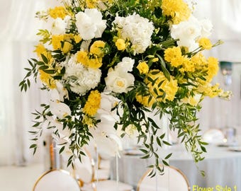 Yellow White Wedding Centerpiece, Artificial Reception Table Decor Flower Arrangement